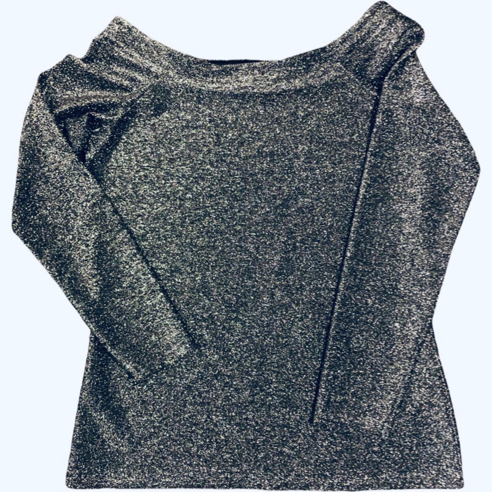 Ann Taylor Factory Black & Silver Shimmer Top w Boatneck